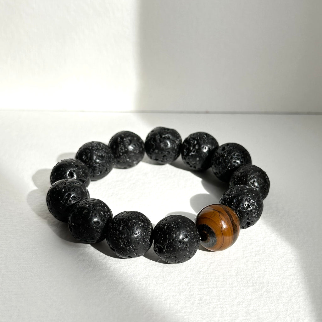 BS233 [Courage and Strength] Volcanic Rock Natural Mineral Yellow Tiger Eye Bracelet
