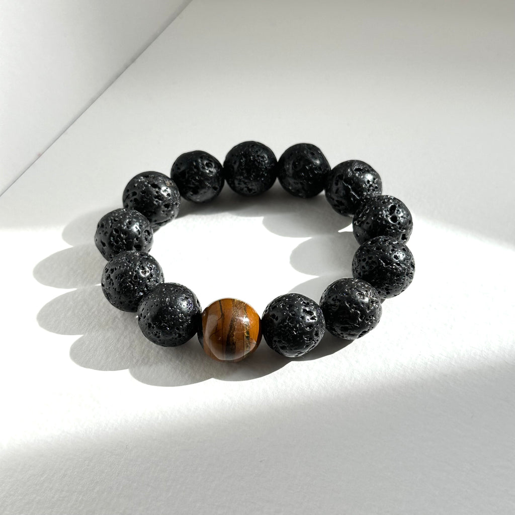 BS233 [Courage and Strength] Volcanic Rock Natural Mineral Yellow Tiger Eye Bracelet