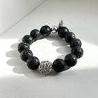 BS234 [Courage and Strength] Volcanic Rock Natural Ore Peace Lock Silver Plated Bracelet