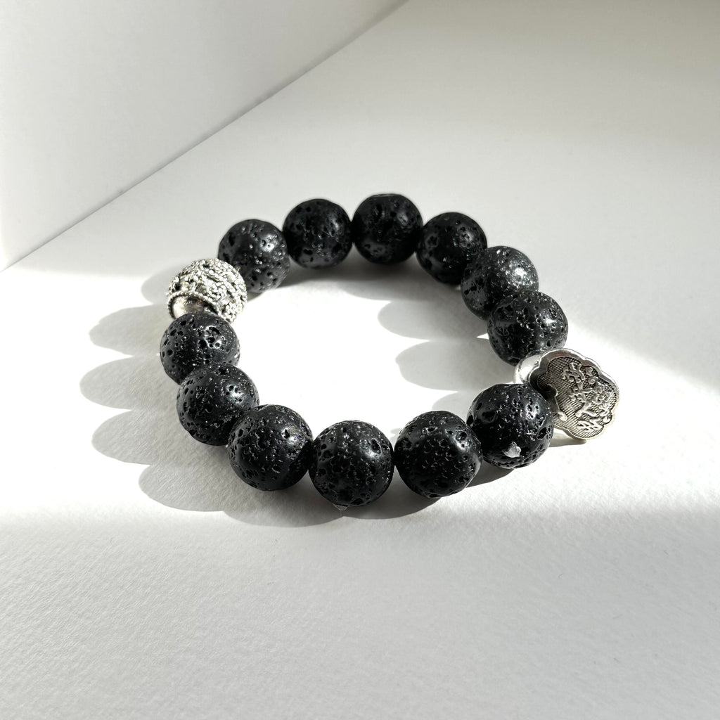 BS234 [Courage and Strength] Volcanic Rock Natural Ore Peace Lock Silver Plated Bracelet