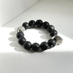 BS234 [Courage and Strength] Volcanic Rock Natural Ore Peace Lock Silver Plated Bracelet