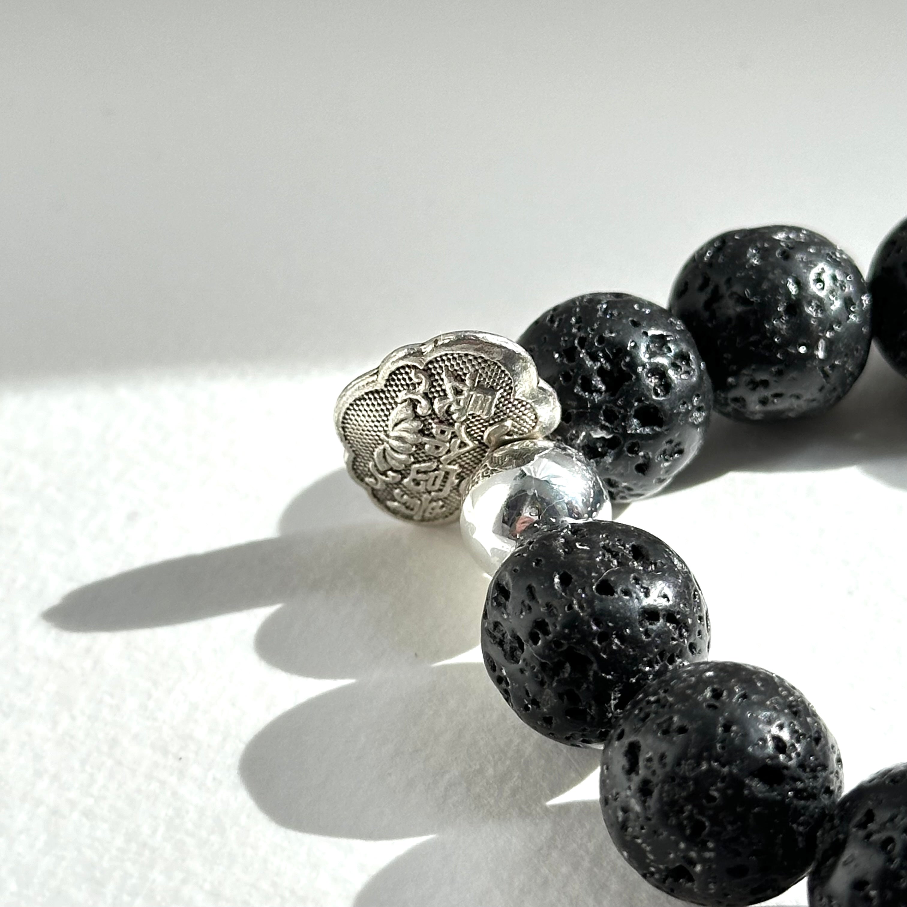 BS234 [Courage and Strength] Volcanic Rock Natural Ore Peace Lock Silver Plated Bracelet