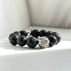 BS234 [Courage and Strength] Volcanic Rock Natural Ore Peace Lock Silver Plated Bracelet