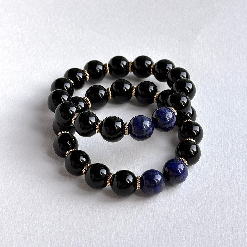 BS325 黑曜石|青金18K金手鏈手串