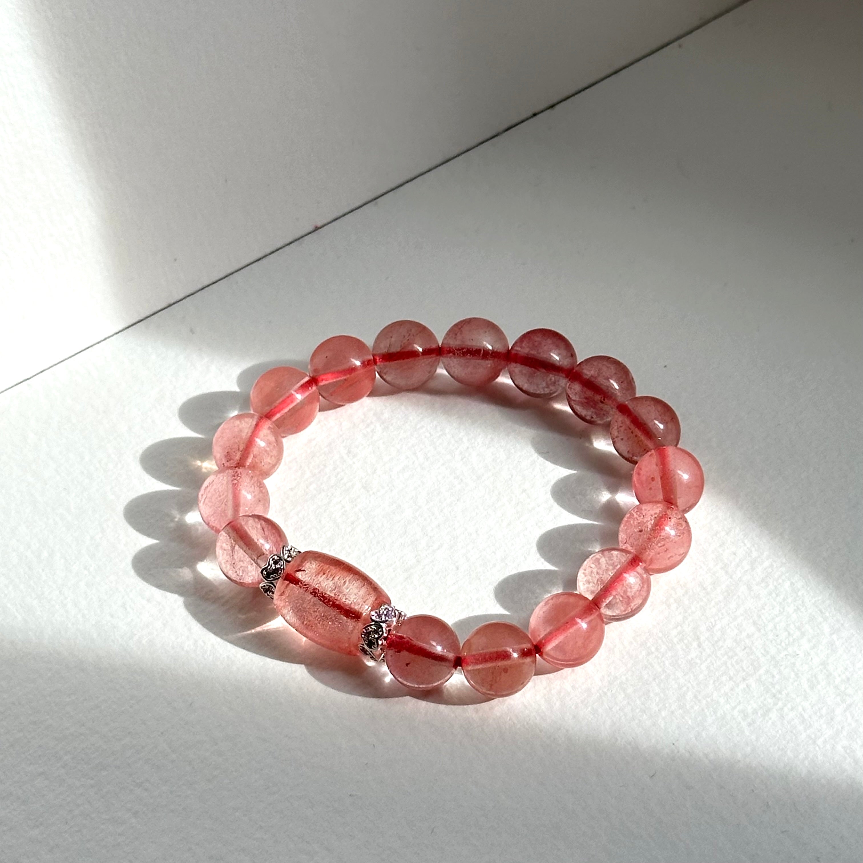 BS239【Lucky】Ice Type Watermelon Stone Heart Silver Plated Bracelet