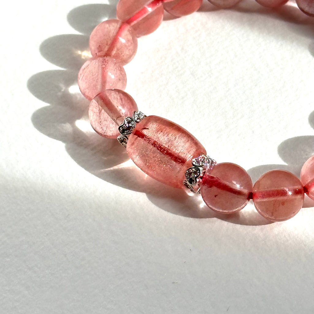 BS239【Lucky】Ice Type Watermelon Stone Heart Silver Plated Bracelet