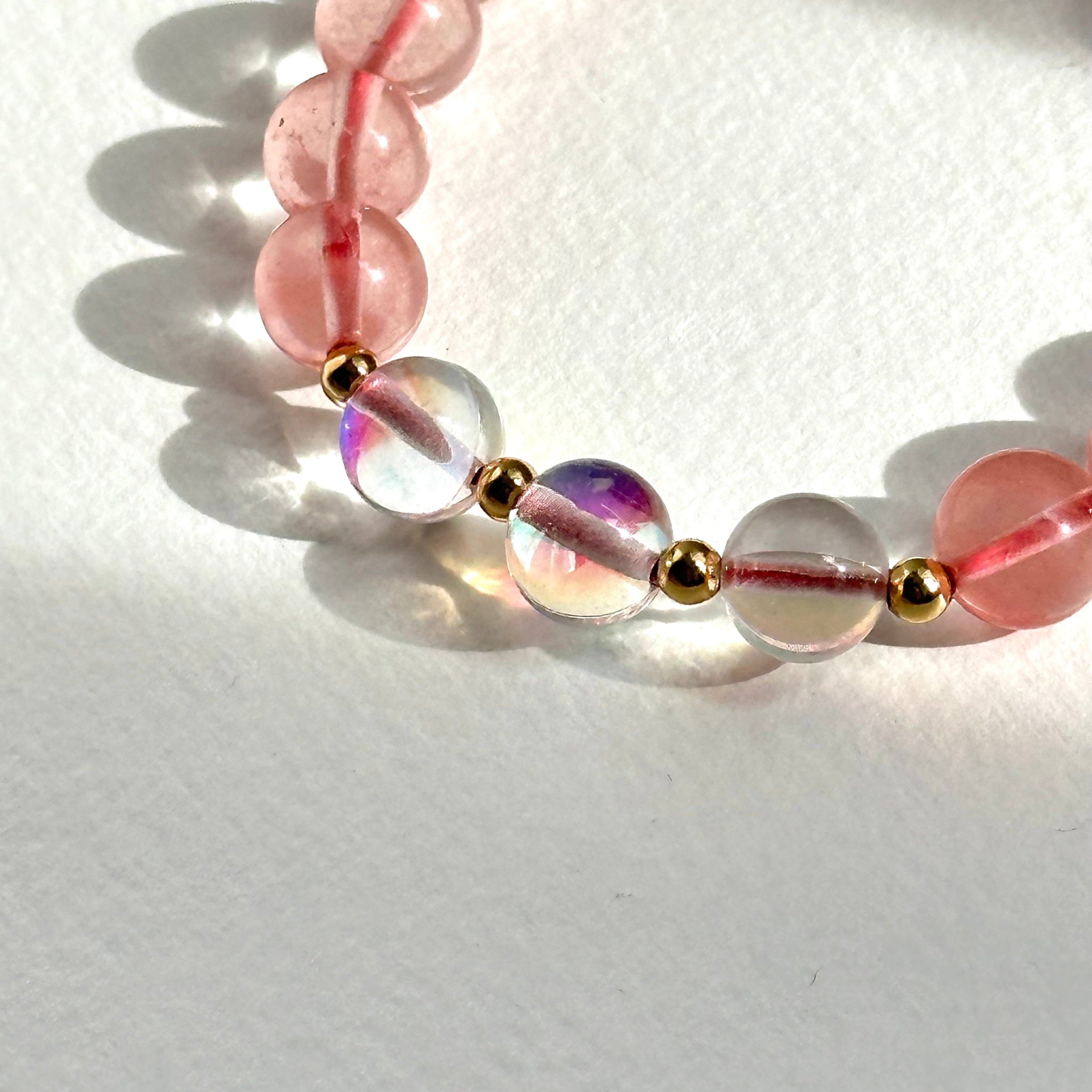 BS236 [Lucky] Ice Watermelon Stone White Glass Simple Gold-plated Bracelet