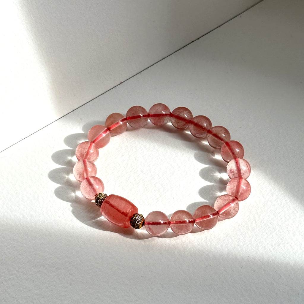 BS246【Lucky】Ice Type Watermelon Stone Simple Gold-plated Ball Bracelet