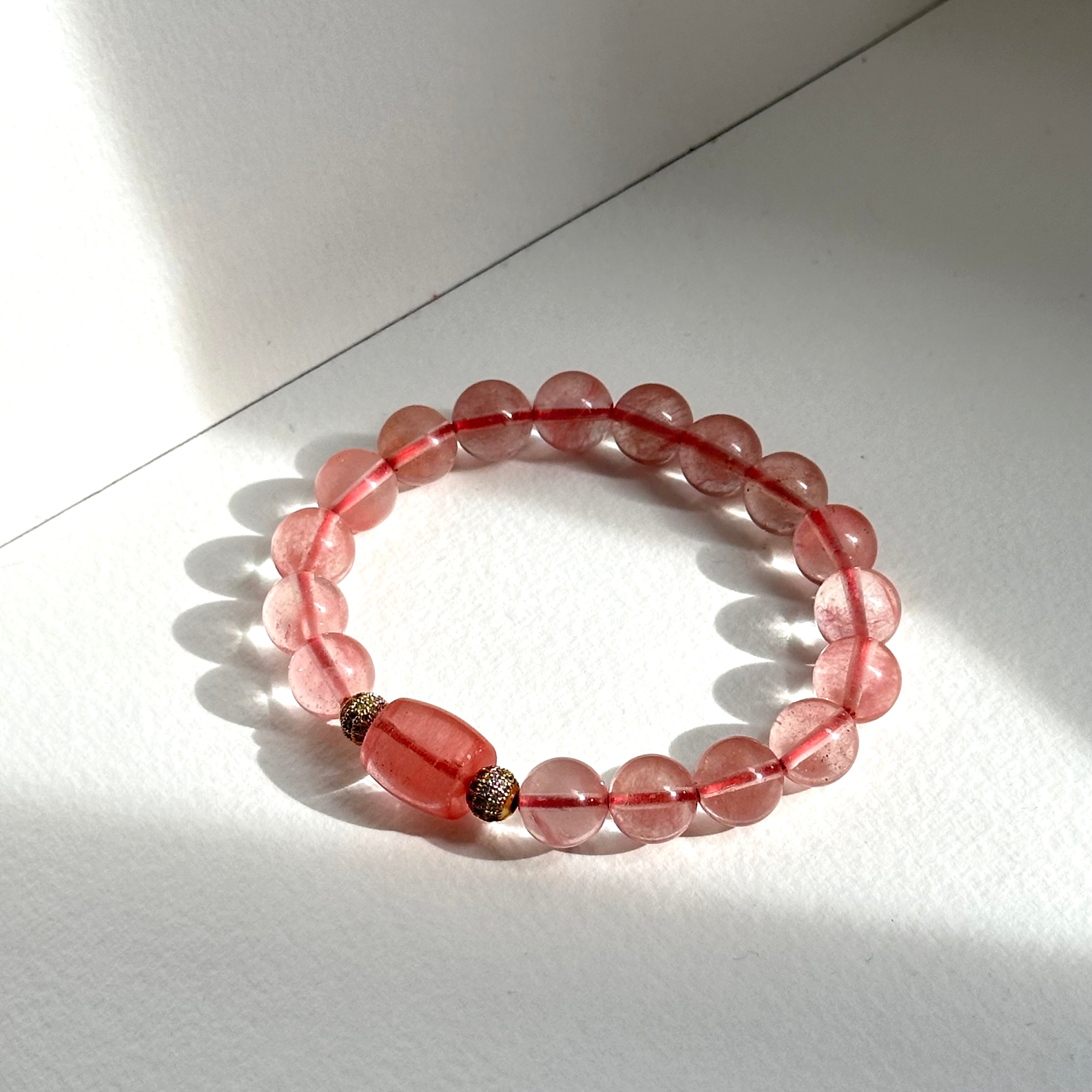 BS246【Lucky】Ice Type Watermelon Stone Simple Gold-plated Ball Bracelet