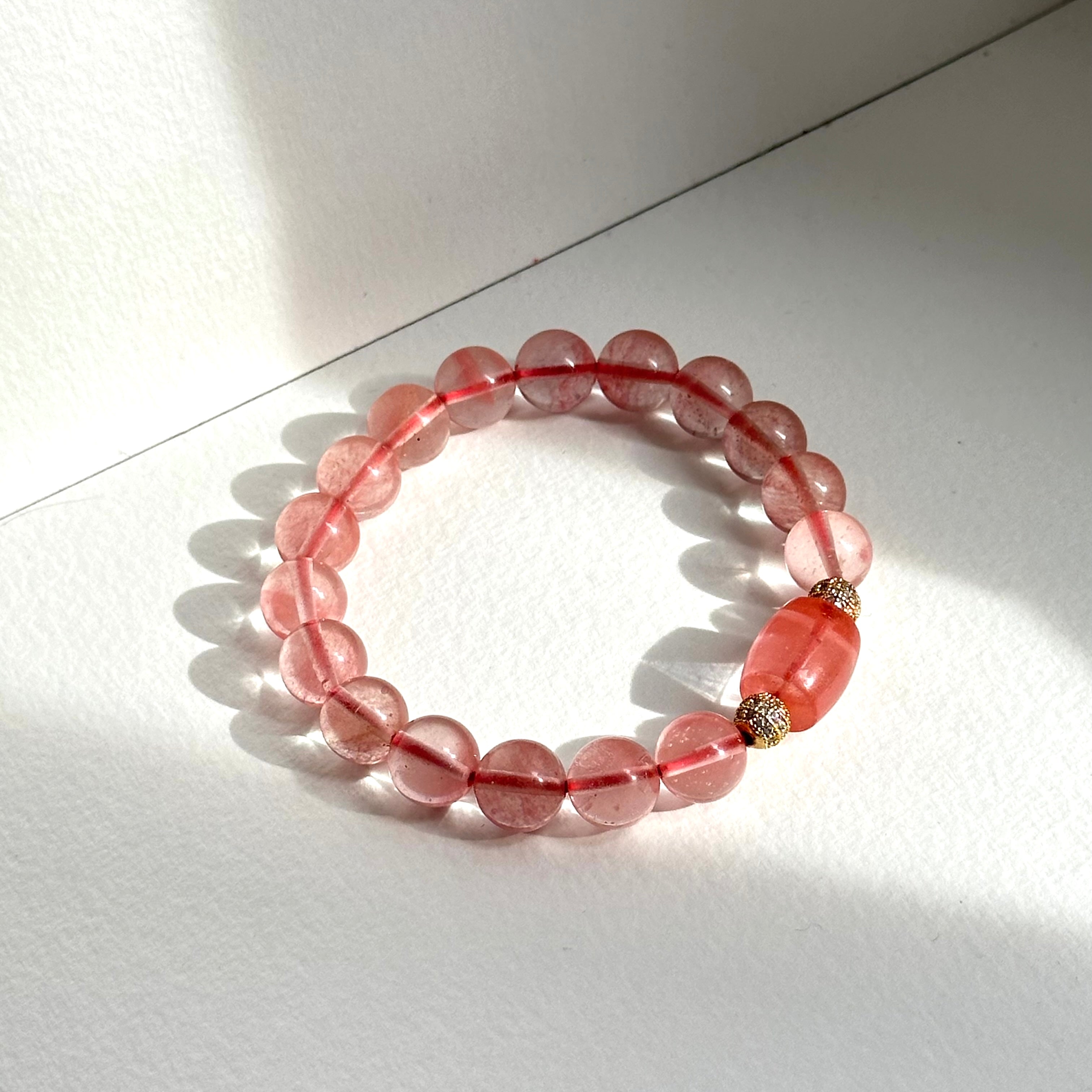BS246【Lucky】Ice Type Watermelon Stone Simple Gold-plated Ball Bracelet