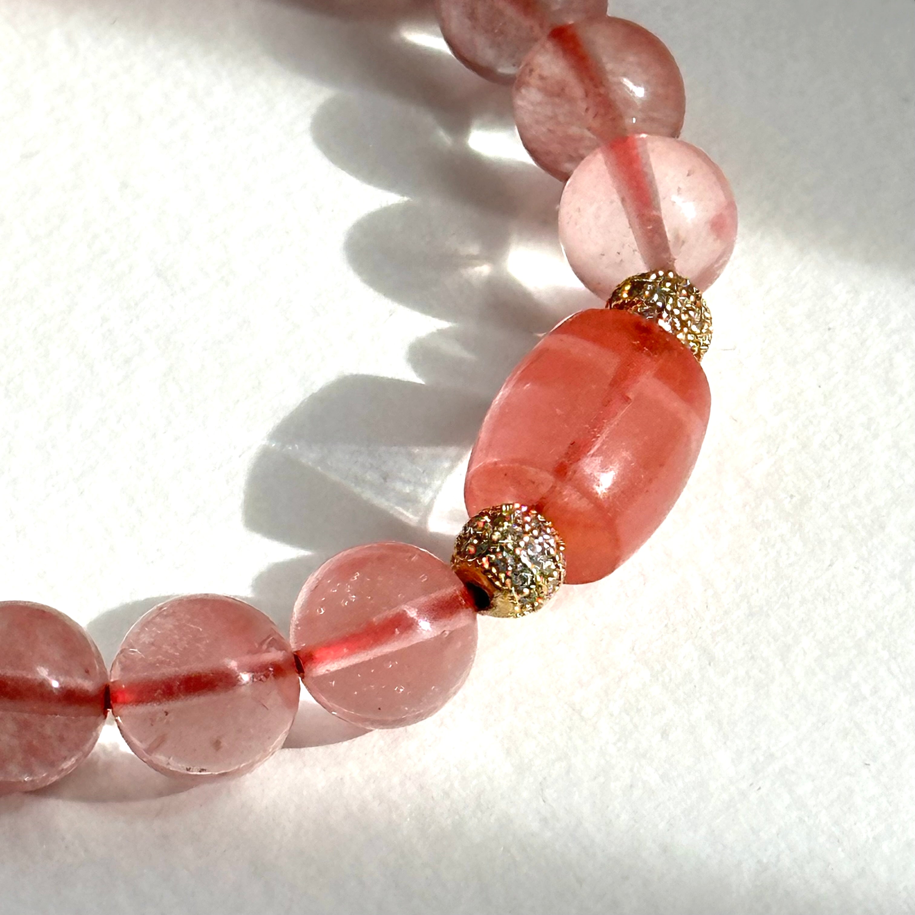 BS246【Lucky】Ice Type Watermelon Stone Simple Gold-plated Ball Bracelet