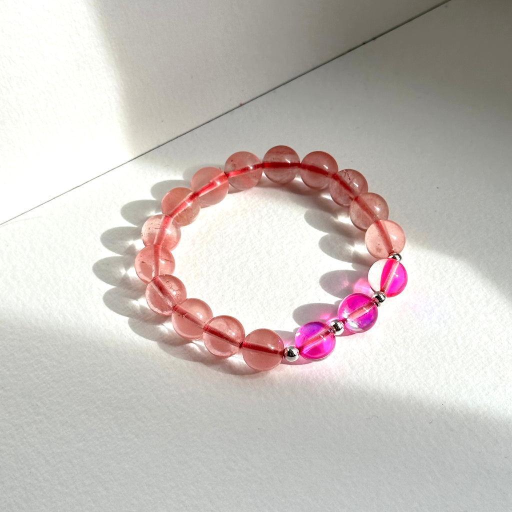 BS237 [Lucky] Ice Watermelon Stone Powder Glass Simple Gold-plated Bracelet