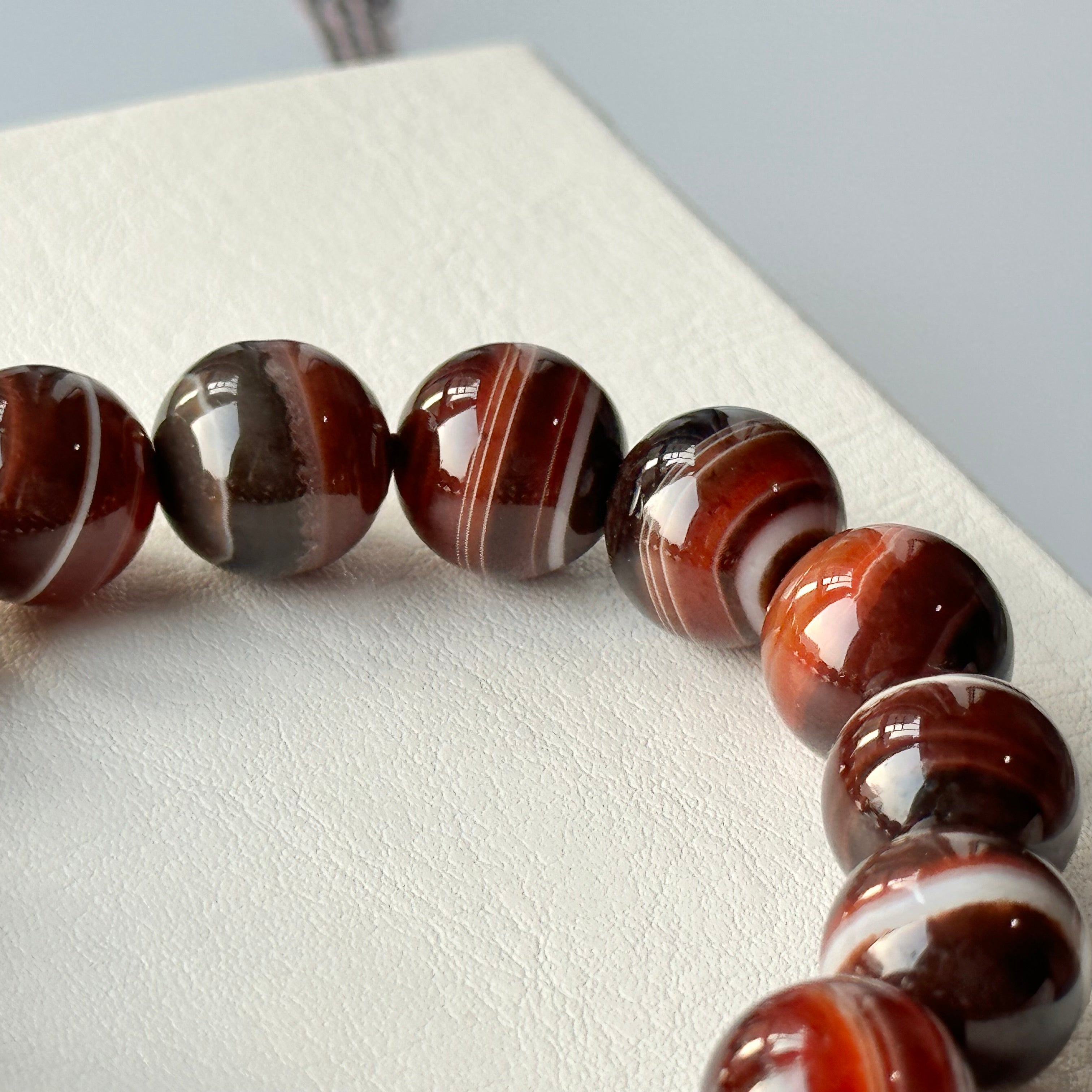 B25 花夜紋條紋縞瑪瑙純珠手鏈手串