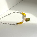 N80 [Joyful and Peaceful Mood] Yellow Agate | Freshwater Pearl | Safety Buckle | Gold Plated | Necklace
