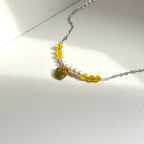 N80 [Joyful and Peaceful Mood] Yellow Agate | Freshwater Pearl | Safety Buckle | Gold Plated | Necklace