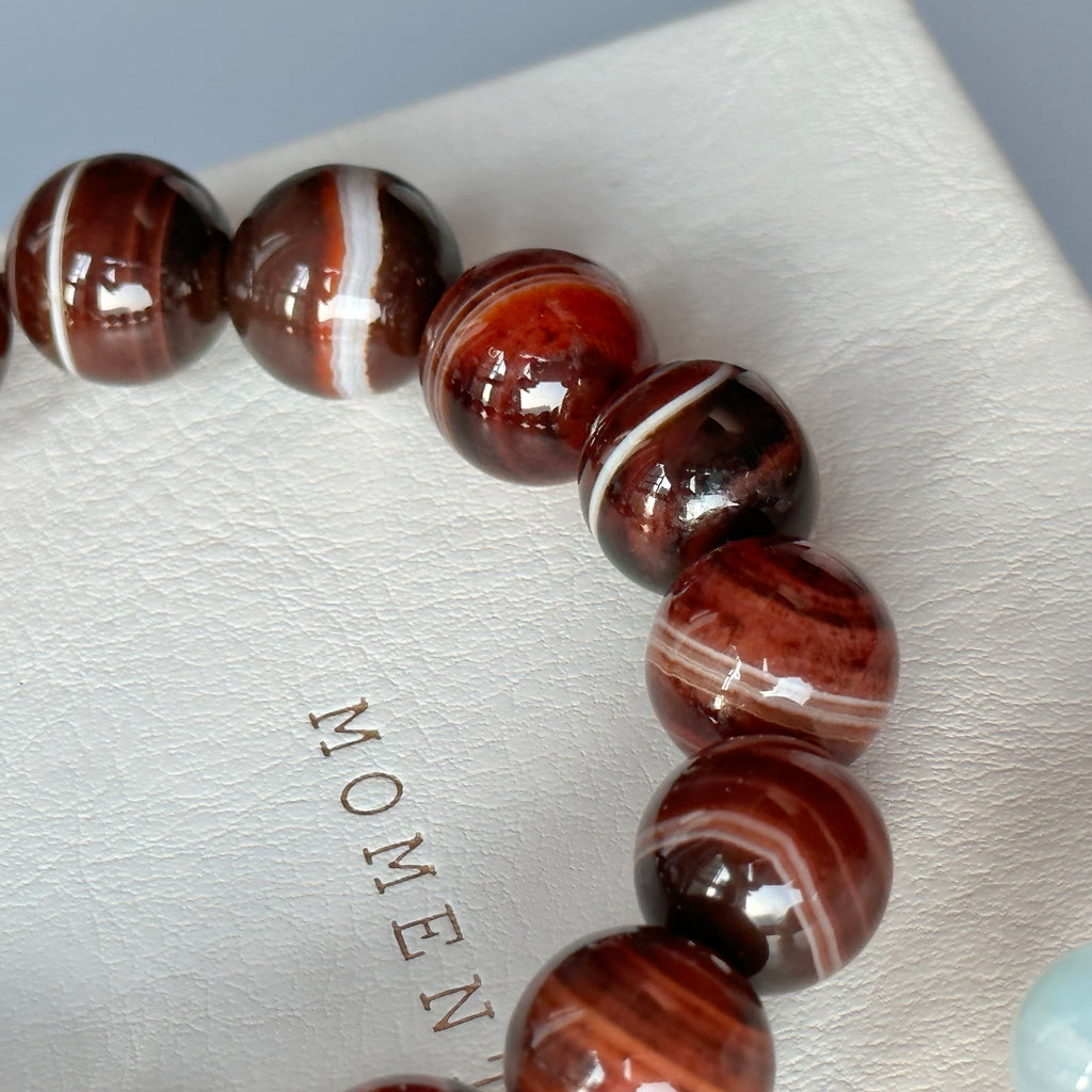 B25 花夜紋條紋縞瑪瑙純珠手鏈手串