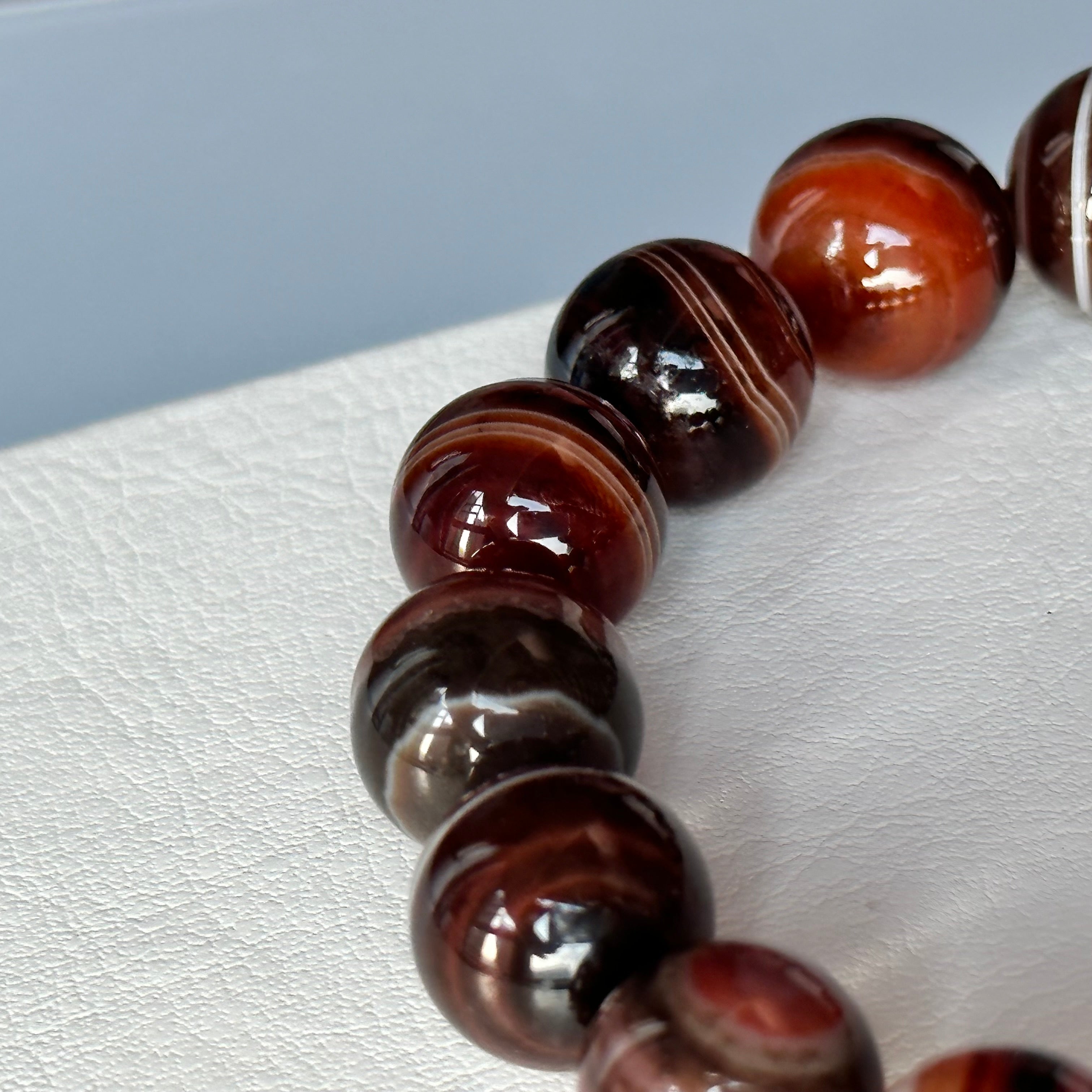 B25 花夜紋條紋縞瑪瑙純珠手鏈手串