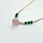 N83 [Cancer Leo | July] Teardrop Rose Quartz | Freshwater Pearl | Green Agate | Gold Plated | Necklace