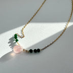N83 [Cancer Leo | July] Teardrop Rose Quartz | Freshwater Pearl | Green Agate | Gold Plated | Necklace