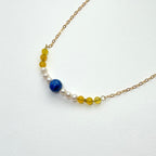 N84 [Sagittarius/Capricorn | Born in December] Lapis Lazuli | Yellow Agate | Freshwater Pearl | Gold-plated Necklace