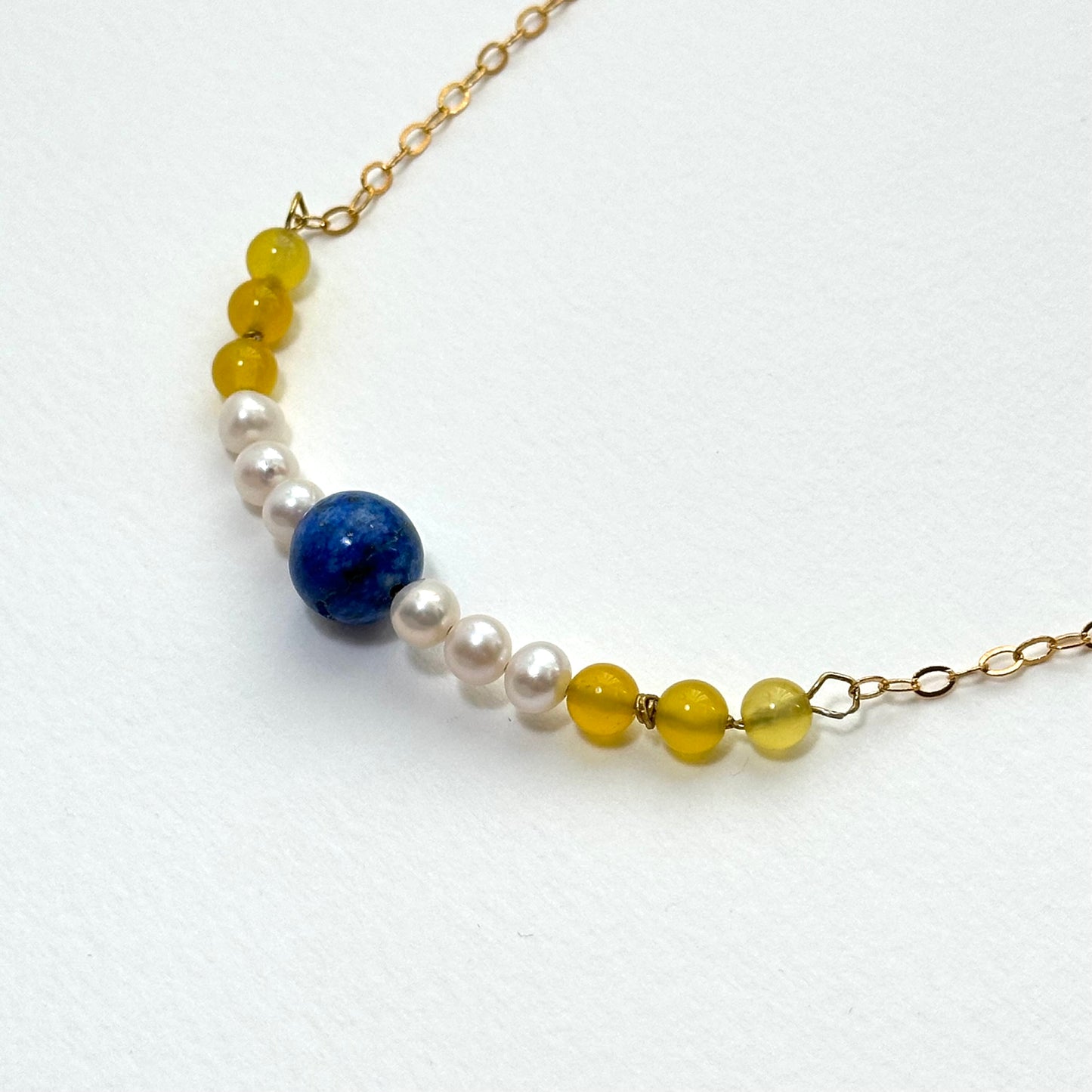 N84 [Sagittarius Capricorn | Born in December] Green and yellow agate freshwater pearl gold-plated necklace