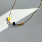 N84 [Sagittarius/Capricorn | Born in December] Lapis Lazuli | Yellow Agate | Freshwater Pearl | Gold-plated Necklace