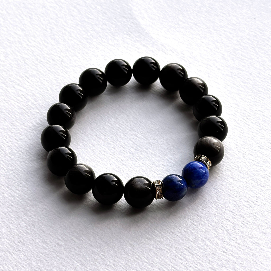 BS319 Silver Obsidian 18K Gold Plated Bracelet