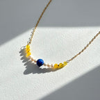 N84 [Sagittarius/Capricorn | Born in December] Lapis Lazuli | Yellow Agate | Freshwater Pearl | Gold-plated Necklace