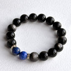 BS319 Silver Obsidian 18K Gold Plated Bracelet