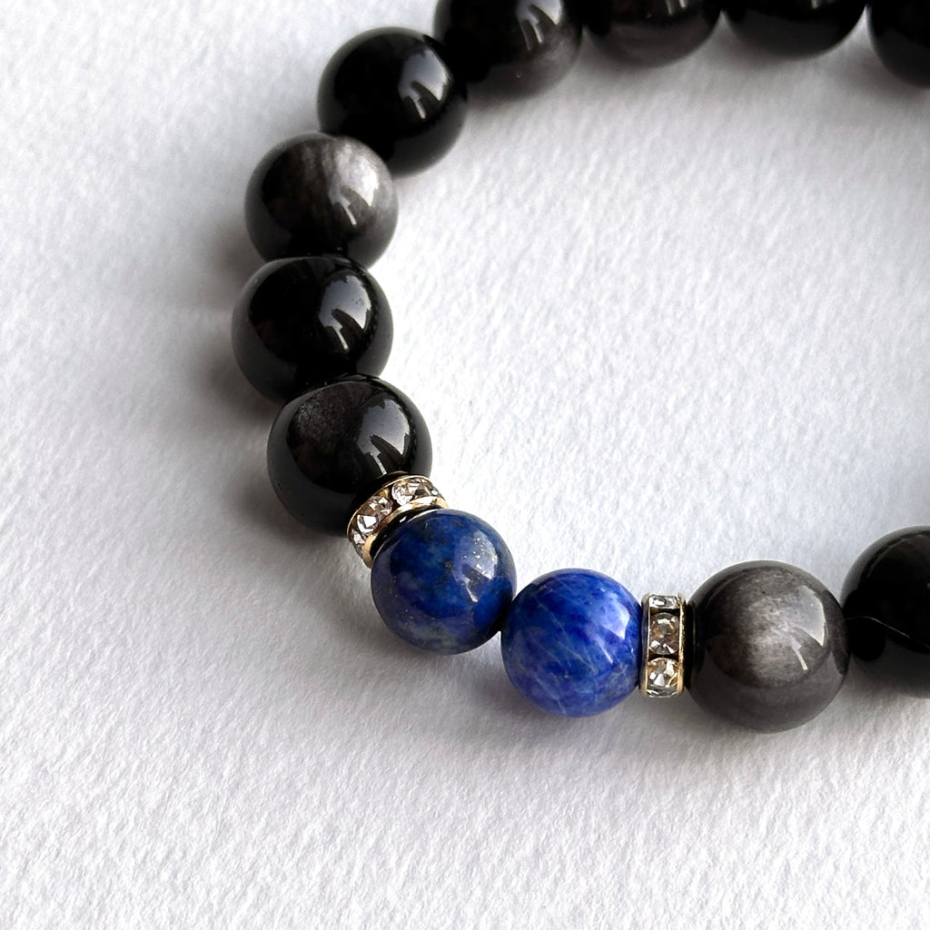 BS319 Silver Obsidian 18K Gold Plated Bracelet