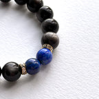 BS319 Silver Obsidian 18K Gold Plated Bracelet