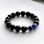 BS319 Silver Obsidian 18K Gold Plated Bracelet