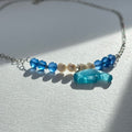 N86 [Blue World] Aquamarine Agate | Freshwater Pearl | Dolphin | Silver-plated Necklace