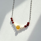 N87【天蠍射手座|11月誕生石】紅瑪瑙|黃水晶|淡水珍珠|鍍銀|頸鏈項鏈