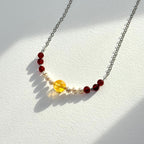 N87【天蠍射手座|11月誕生石】紅瑪瑙|黃水晶|淡水珍珠|鍍銀|頸鏈項鏈