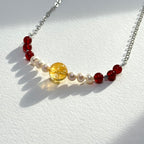 N87【天蠍射手座|11月誕生石】紅瑪瑙|黃水晶|淡水珍珠|鍍銀|頸鏈項鏈