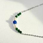 N88 [Blue World] Green Agate | Blue Glass | Freshwater Pearl | Silver Plated | Necklace