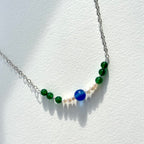 N88 [Blue World] Green Agate | Blue Glass | Freshwater Pearl | Silver Plated | Necklace