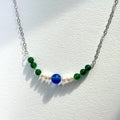 N88 Green Agate | Blue Glass | Freshwater Pearl | Silver-plated Necklace
