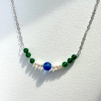 N88 [Blue World] Green Agate | Blue Glass | Freshwater Pearl | Silver Plated | Necklace