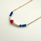 N82 [Blue &amp; Red] Aquamarine Agate | Watermelon Stone | Freshwater Pearl | Gold Plated | Necklace