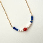 N82 [Blue &amp; Red] Aquamarine Agate | Watermelon Stone | Freshwater Pearl | Gold Plated | Necklace