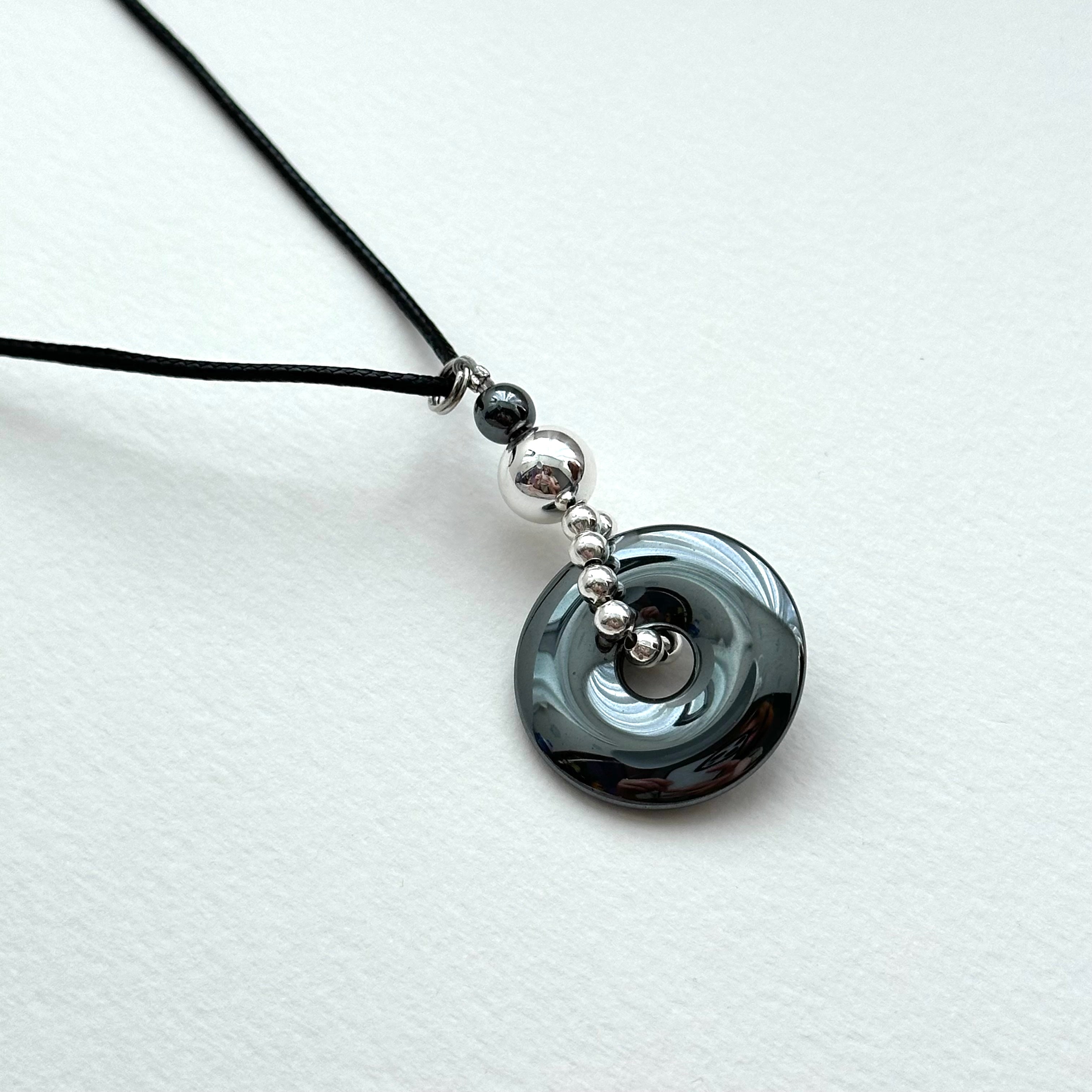 N89 [Protection and Implementation] Hematite | Safety Buckle | Silver Plating | Braided Cord | Necklace