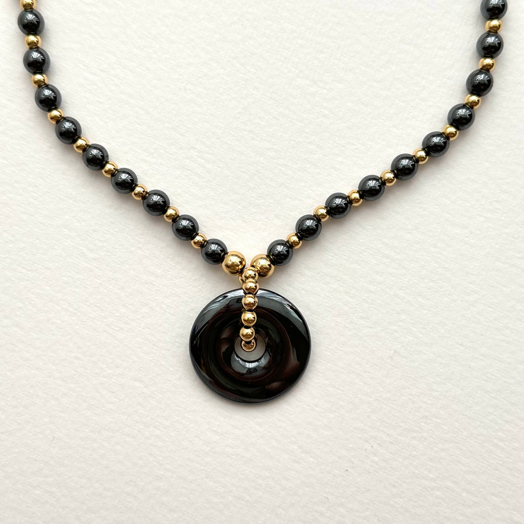 N90 [Protection and Implementation] Hematite | Safety Buckle | Gold Plating | Necklace