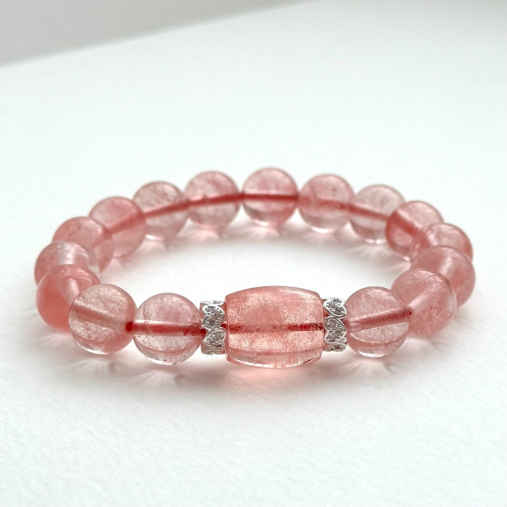 BS239【Lucky】Ice Type Watermelon Stone Heart Silver Plated Bracelet