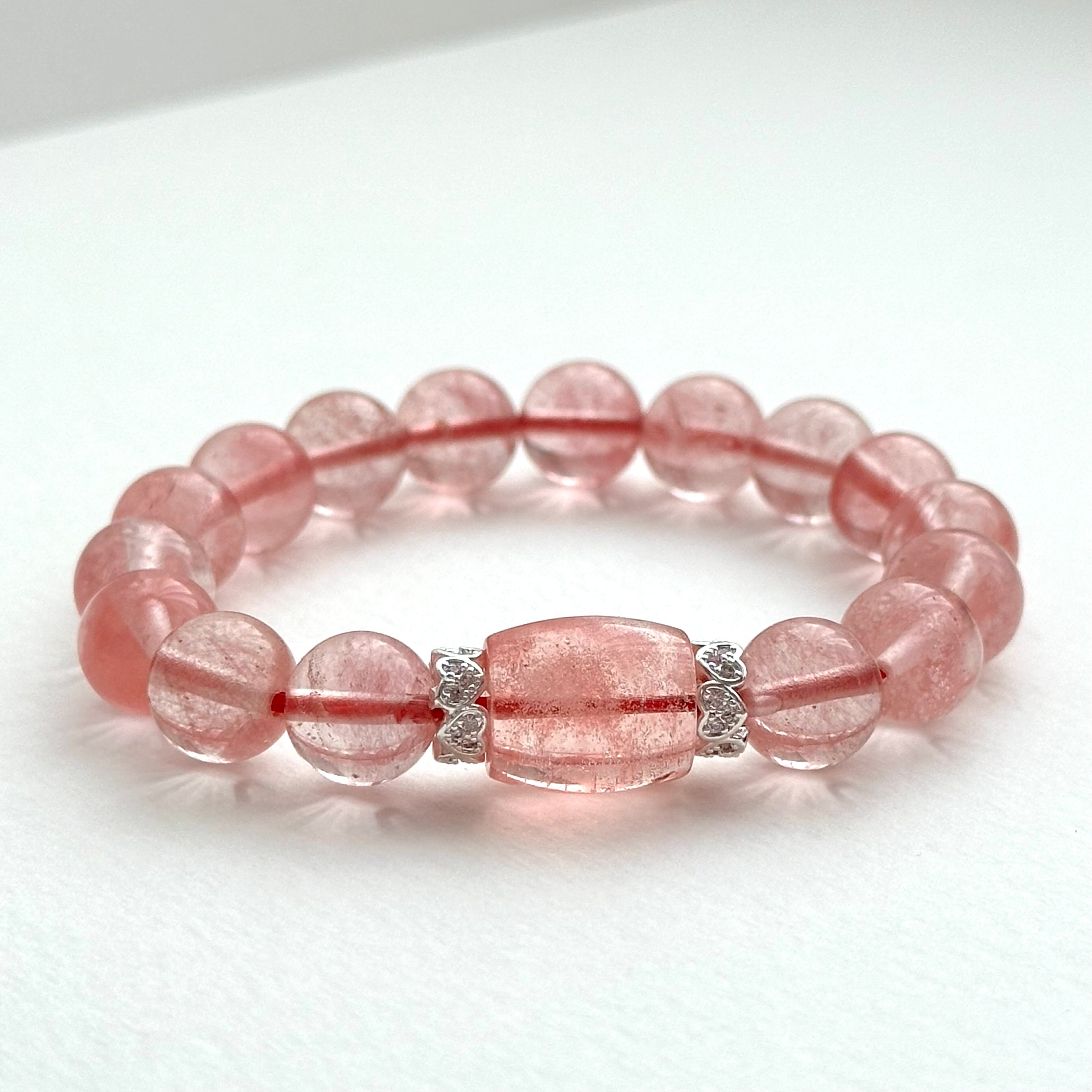 BS239【Lucky】Ice Type Watermelon Stone Heart Silver Plated Bracelet