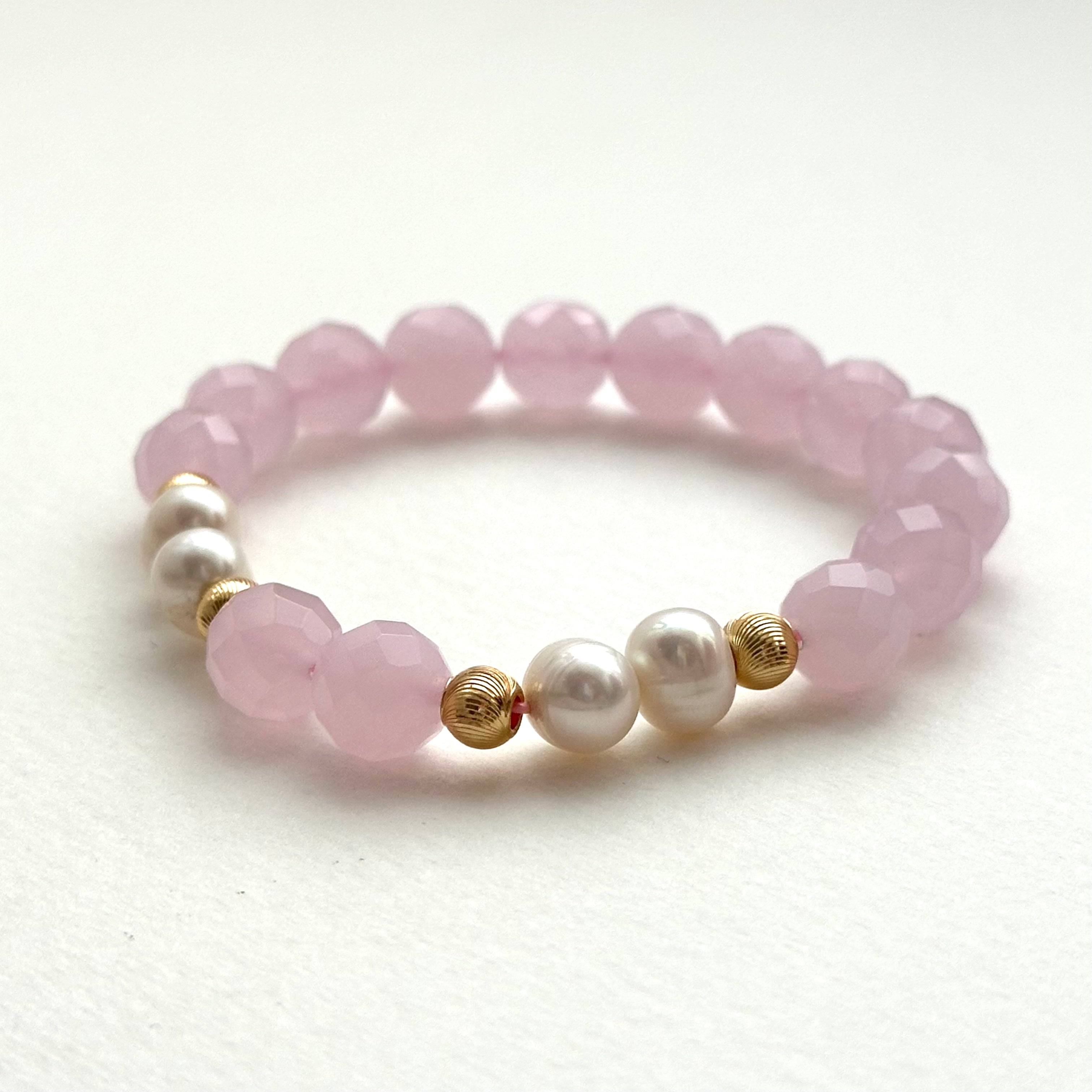 BS244【天秤天蠍座|10月】星切粉晶配淡水珍珠18K簡約鍍金手鏈手串