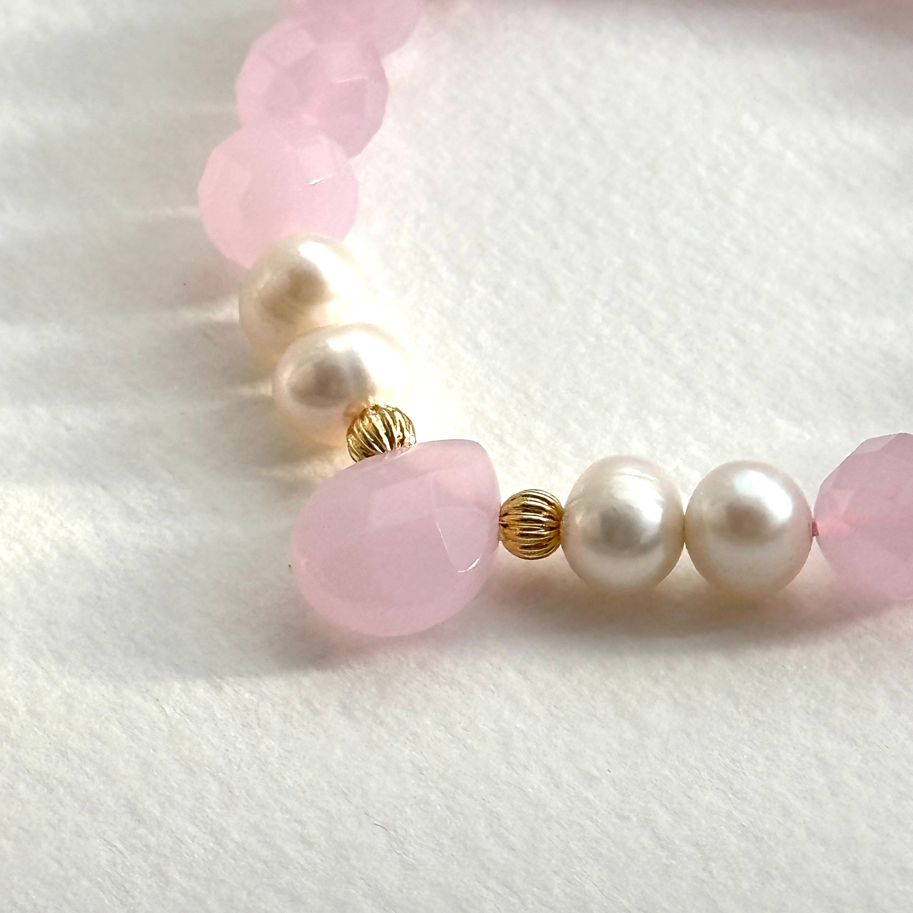 BS245 [Lucky Glass] Pink Glass Water Drop Freshwater Pearl Simple Gold-plated Bracelet