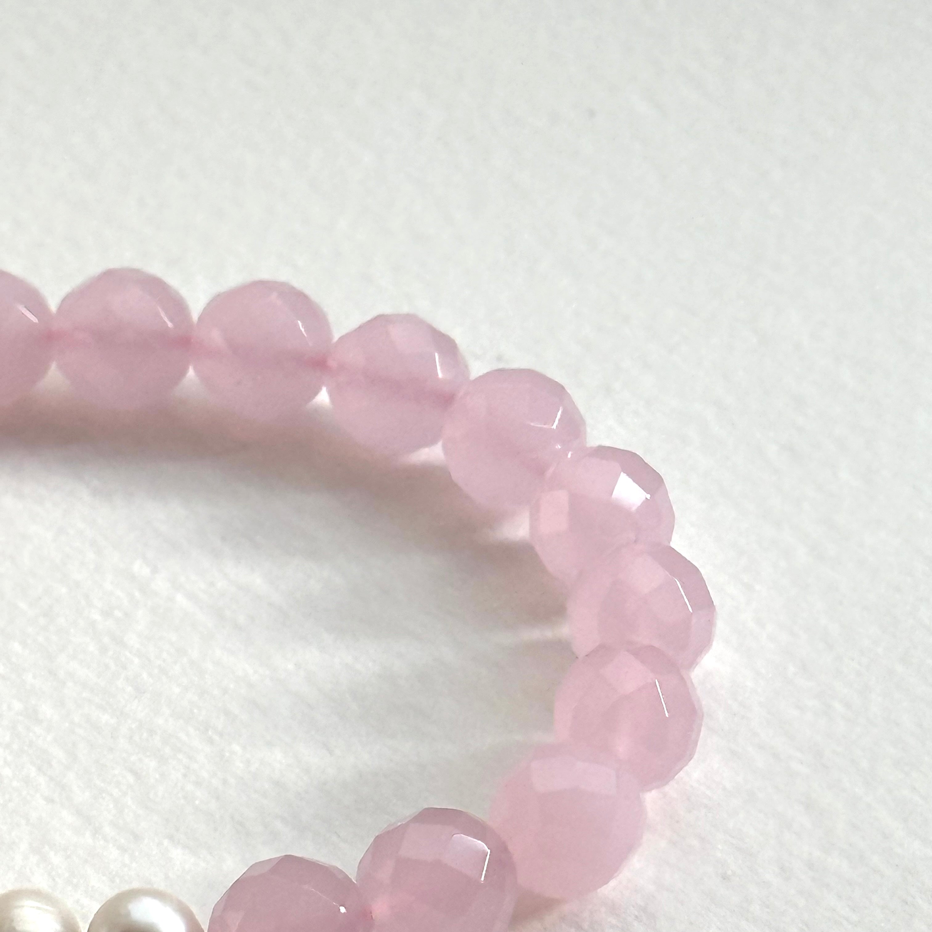 BS245 [Lucky Glass] Pink Glass Water Drop Freshwater Pearl Simple Gold-plated Bracelet
