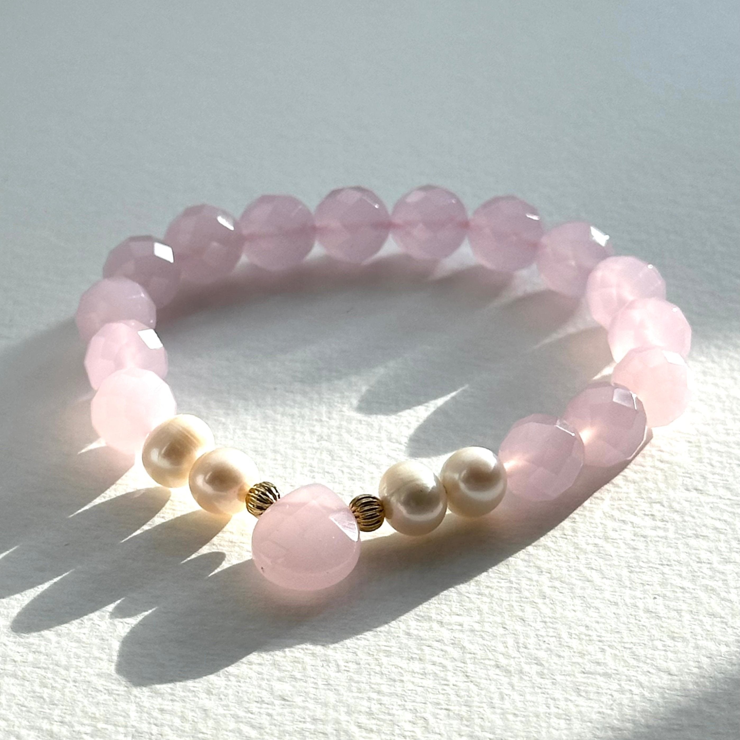 BS245 [Lucky Glass] Pink Glass Water Drop Freshwater Pearl Simple Gold-plated Bracelet